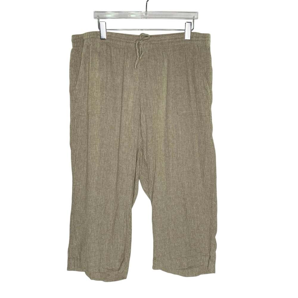 J Jill Pure Jill Linen Cotton Blend Pull On Cropped Pants 2X Heather Tan Crinkle